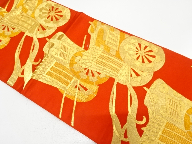 JAPANESE KIMONO / ANTIQUE FUKURO OBI / WOVEN CARRIAGE